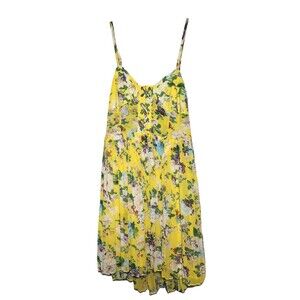 Millau Flowy Floral Yellow Short Mini Summer Dress Size XS Spaghetti Straps